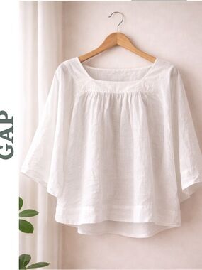 GAP Linen Blouse White Boho Oversized Top Small
